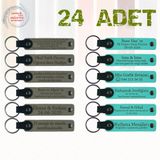 MiaWiki İsim Yazılan Deri Anahtarlık 24'lü Set, Standart, MH-KAN9092X24, Kül Gri & Turkuaz, üniseks-yetişkin