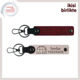 MiaWiki İsim Yazılı Karavan Motifli Deri Anahtarlık 2'li, Standart, MH-KAN-34962x2, bordo-pudra, üniseks-yetişkin