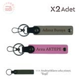 MiaWiki İsimli Ve Soyisimli Deri Tasarım 2'li Anahtarlık, Standart, MH-KAN-1536x2, Kül Gri-Pembe-Yeşil, üniseks-yetişkin