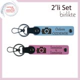 MiaWiki İsme Özel 2'li Anahtarlık Seti Kamera Desenli, Standart, MH-KAN-39714x2, gök mavi-pembe, üniseks-yetişkin