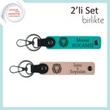 MiaWiki İsme Özel 2'li Deri Anahtarlık Takımı, Standart, MH-KAN-38358x2, koyu turkuaz-yavru ağzı, üniseks-yetişkin