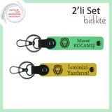 MiaWiki İsme Özel Aslan Figürlü Deri Anahtarlık Seti, Standart, MH-KAN-38301x2, fıstık yeşil-sarı, üniseks-yetişkin