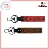 MiaWiki İsme Özel Deri Anahtarlık Ay Yıldız Motifli, Standart, MH-KAN-32623x2, nar çiçeği-açık kahve, üniseks-yetişkin