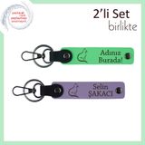 MiaWiki İsme Özel Deri Anahtarlık Kedili 2'li Set, Standart, MH-KAN-40443x2, fıstık yeşil-mor menekşe, üniseks-yetişkin