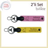 MiaWiki İsme Özel Deri Anahtarlık Pembe-Sarı Kedili, Standart, MH-KAN-40591x2, pembe-sarı, üniseks-yetişkin