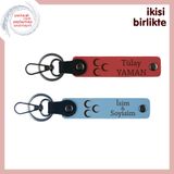 MiaWiki İsme Özel Deri Anahtarlık Seti Üç Hilal, Standart, MH-KAN-34126x2, nar çiçeği-gök mavi, üniseks-yetişkin
