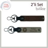 MiaWiki İsme Özel Deri Anahtarlık Takım Kaplan Desenli, Standart, MH-KAN-38331x2, koyu kahve-kül gri, üniseks-yetişkin