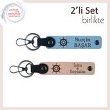 MiaWiki İsme Özel Deri Anahtarlık Takımı Gemi Dümeni, Standart, MH-KAN-36500x2, gök mavi-yavru ağzı, üniseks-yetişkin