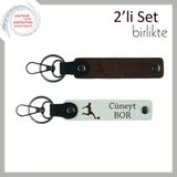 MiaWiki İsme Özel Futbol Temalı Deri Anahtarlık Seti, Standart, MH-KAN-39398x2, koyu kahve-beyaz, üniseks-yetişkin