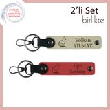 MiaWiki İsme Özel Kedi Temalı Anahtarlık Seti, Standart, MH-KAN-40642x2, sütlü kahve-nar çiçeği, üniseks-yetişkin
