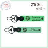 MiaWiki İsme Yazılabilir Deri Anahtarlık Seti Aslan Figürlü, Standart, MH-KAN-38288x2, fıstık yeşil-açık yeşil, erkek