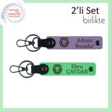 MiaWiki İsme Yazılabilir Deri Anahtarlık Seti, Standart, MH-KAN-38399x2, mor menekşe-fıstık yeşil, erkek