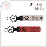 MiaWiki Kalp Detaylı Pati Figürlü Deri Anahtarlık Seti, Standart, MH-KAN-36962x2, pudra-nar çiçeği, üniseks-yetişkin