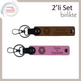 MiaWiki Kaplan Desenli Deri Anahtarlık İsme Özel 2'li, Standart, MH-KAN-38227x2, açık kahve-pembe, erkek