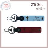 MiaWiki Kardeşe Uygun Kişisel Deri Anahtarlık, Standart, MH-KAN-38956x2, gök mavi-bordo, erkek