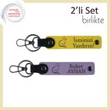 MiaWiki Kedi Figürlü Deri Anahtarlık Sarı-Mor Menekşe, Standart, MH-KAN-40623x2, sarı-mor menekşe, üniseks-yetişkin