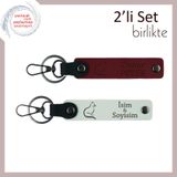 MiaWiki Kedi Figürlü İsme Özel 2'li Anahtarlık Seti, Standart, MH-KAN-40417x2, bordo-beyaz, üniseks-yetişkin