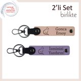 MiaWiki Kedi Figürlü İsme Özel Deri Anahtarlık Seti, Standart, MH-KAN-40677x2, yavru ağzı-mor menekşe, üniseks-yetişkin