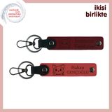 MiaWiki Kedi Sevgisi Deri Anahtarlık Çifti, Tek Ebat, MH-KAN-35385x2, bordo-nar çiçeği, üniseks-yetişkin