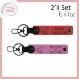 MiaWiki Kedi Temalı İsme Özel 2'li Anahtarlık Seti, Standart, MH-KAN-40571x2, nar çiçeği-pembe, üniseks-yetişkin