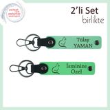 MiaWiki Kedi Temalı Kişisel Yazılı Deri Anahtarlık, Standart, MH-KAN-40383x2, açık yeşil-fıstık yeşil, üniseks-yetişkin