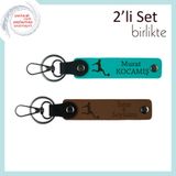 MiaWiki Kişisel Deri Anahtarlık Takımı Futbol Temalı, Standart, MH-KAN-39414x2, koyu turkuaz-açık kahve, erkek