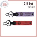 MiaWiki Kişisel İsim Yazılabilir Deri Anahtarlık, Standart, MH-KAN-38406x2, mor menekşe-nar çiçeği, üniseks-yetişkin
