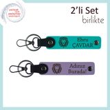 MiaWiki Kişisel İsimli Kaplan Temalı Deri Anahtarlık, Standart, MH-KAN-38351x2, koyu turkuaz-mor menekşe, erkek