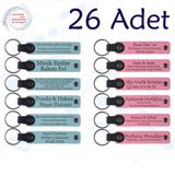 MiaWiki Kişisel Mesajlı Deri Anahtarlık 26'lı Set, Standart, MH-KAN9069X26, Gök Mavi & Pembe, üniseks-yetişkin