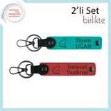 MiaWiki Kişisel Yazılı 2'li Anahtarlık Kedi Figürlü, Standart, MH-KAN-40498x2, koyu turkuaz-nar çiçeği, üniseks-yetişkin