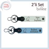 MiaWiki Kişisel Yazılı 2'li Deri Anahtarlık Kedi Motifli, Standart, MH-KAN-40402x2, beyaz-gök mavi, üniseks-yetişkin