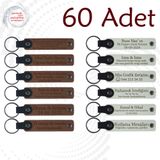MiaWiki Kişisel Yazılı Deri Anahtarlık 60'lı Set, Standart, MH-KAN9011X60, Açık Kahve & Beyaz, üniseks-yetişkin