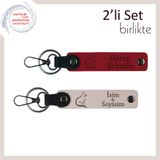 MiaWiki Kişisel Yazılı Deri Anahtarlık Kedi Figürlü, Standart, MH-KAN-40536x2, kırmızı-pudra, üniseks-yetişkin