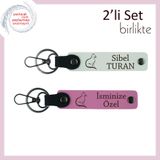 MiaWiki Kişisel Yazılı Deri Anahtarlık Kedili 2'li Set, Standart, MH-KAN-40409x2, beyaz-pembe, üniseks-yetişkin