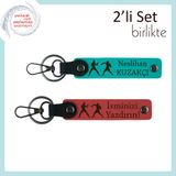 MiaWiki Kişisel Yazılı Deri Anahtarlık Takımı, Standart, MH-KAN-40174x2, koyu turkuaz-nar çiçeği, üniseks-yetişkin