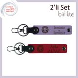 MiaWiki Kişisel Yazılı Deri Set Aslan Figürlü Anahtarlık, Standart, MH-KAN-38404x2, mor menekşe-kırmızı, üniseks-yetişkin