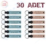MiaWiki Kişiye Özel Yazılı Deri Anahtarlık 30'lu Set, Standart, MH-KAN9070X30, Gök Mavi & Pudra, üniseks-yetişkin