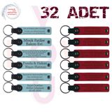 MiaWiki Kişiye Özel Yazılı Deri Anahtarlık 32'li Set, Standart, MH-KAN9066X32, Gök Mavi & Kırmızı, üniseks-yetişkin