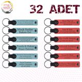 MiaWiki Kişiye Özel Yazılı Deri Anahtarlık 32'li Set, Standart, MH-KAN9068X32, Gök Mavi & Nar Çiçeği, üniseks-yetişkin