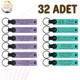 MiaWiki Kişiye Özel Yazılı Deri Anahtarlık 32'li Set, Standart, MH-KAN9117X32, Mor Menekşe & Turkuaz, üniseks-yetişkin