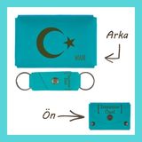 Miawiki Koyu Turkuaz, Hilal ve Yıldız Desenli, Isme Özel Cüzdan & Anahtarlık Set, Türk Kimliği Taşıyanlara