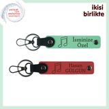 MiaWiki Nota Motifli Deri Anahtarlık Seti, Standart, MH-KAN-35673x2, açık yeşil-nar çiçeği, üniseks-yetişkin