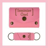 Miawiki Pembe Renk, Isme Özel Cüzdan ve Anahtarlık Set, Kişisel Hediyelik Şık Deri Cüzdan & Anahtarlık Takım