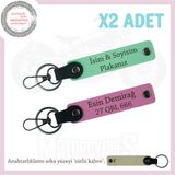 MiaWiki Plaka & İsim Yazılı 2'li Kişisel Deri Anahtarlık, Standart, MH-KAN-MT-12330x2, Yeşil-Pembe-sütlü kahve, üniseks-yetişkin