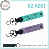 MiaWiki Plaka ve İsim Yazılı Deri Anahtarlık 2'li Set, Standart, MH-KAN-MT-11910x2, Mor Menekşe-Turkuaz-lacivert, üniseks-yetişkin