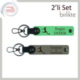 MiaWiki Sevgiliye İsimli Deri Anahtarlık Set, Standart, MH-KAN-39368x2, fıstık yeşil-kül gri, erkek