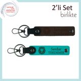 MiaWiki Sevgiliye Kişisel Yazılabilir Deri Anahtarlık, Standart, MH-KAN-38330x2, koyu kahve-koyu turkuaz, erkek