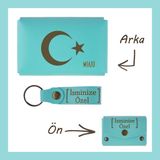 Miawiki Turkuaz, Ayyıldız Desenli, Isme Özel Cüzdan ve Anahtarlık Set, Değer Verdiğine Eşsiz Kişisel