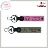 MiaWiki Üç Ayyıldızlı İsme Özel Deri Anahtarlık Seti, Tek Ebat, MH-KAN-32325x2, pembe-kül gri, üniseks-yetişkin