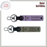 MiaWiki Üç Hilal Anahtarlık İsme Yazılabilir Deri Set, Standart, MH-KAN-34111x2, mor menekşe-kül gri, üniseks-yetişkin